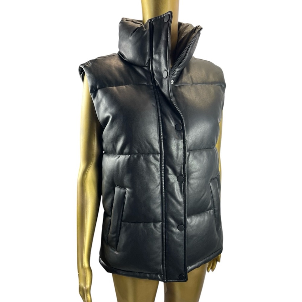 Marc New York Faux Leather Puffer Vest Sz XS Black Quilted Vest